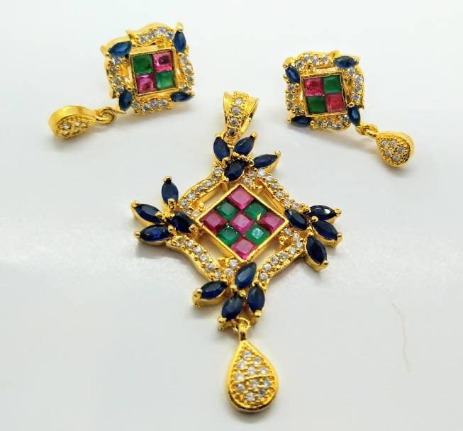 Multicolor Stones AD Designer Pendant Set | Grocsy