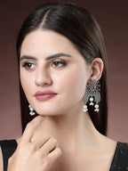 NVR Women's Floral Silver-Plated Artificial Stones and Beads Drop Earrings | Grocsy