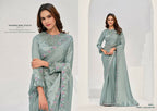 Sea Green Crepe Satin Silk Handwork Saree with Unstitched Blouse - Norita Saanjh | Grocsy