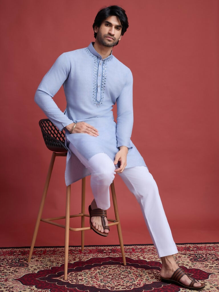 Vastranavya Exclusive Festival Wear Viscose Mirror Work on Self Weaving Kurta Only | Grocsy