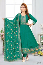 Joban Fashion Chinon Silk Rama Green Color Kurta Set | Grocsy