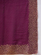 Purple Silk Blend Embroidered Saree with Unstitched Blouse - Vairagi | Grocsy