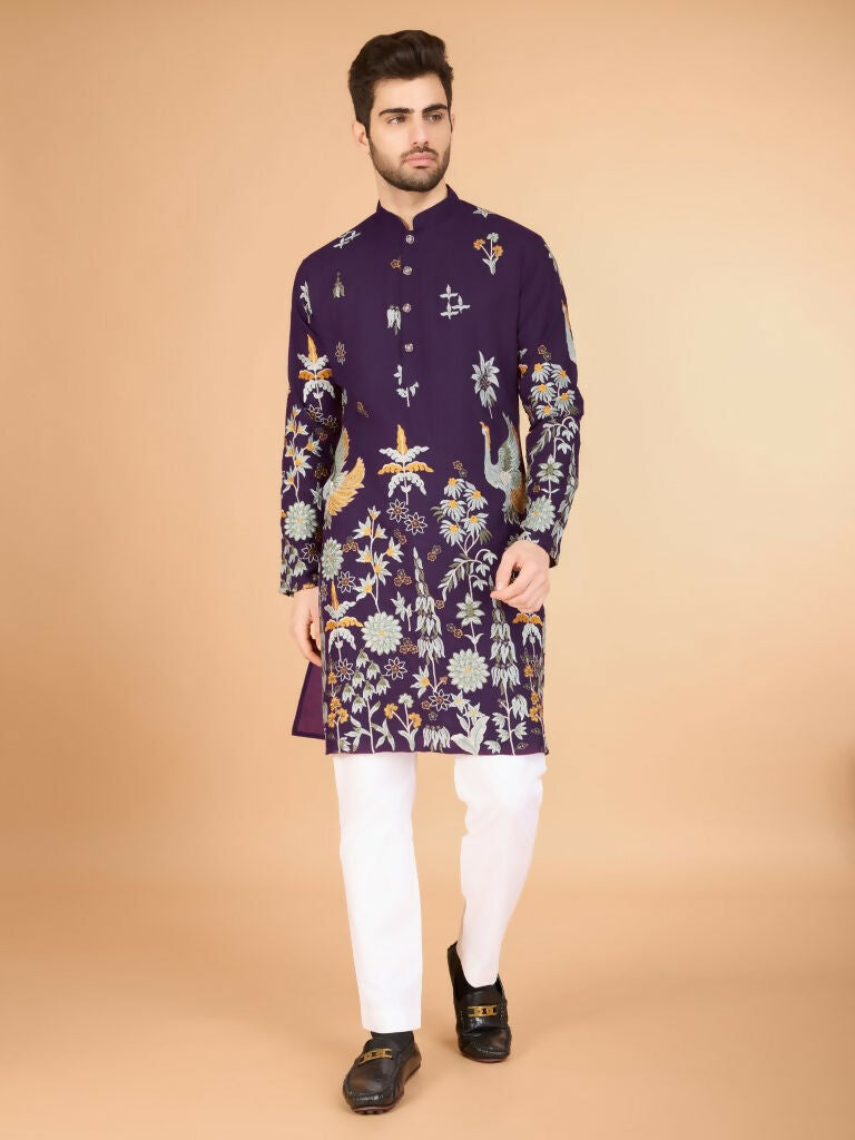 Vastranavya Exclusive Wedding Wear Viscose Rayon Thread Embroidered Work Kurta | Grocsy