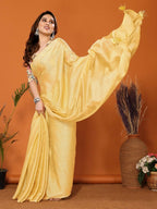 Partywear Designer Yellow Polyester Zari Fancy Saree - Starwalk | Grocsy