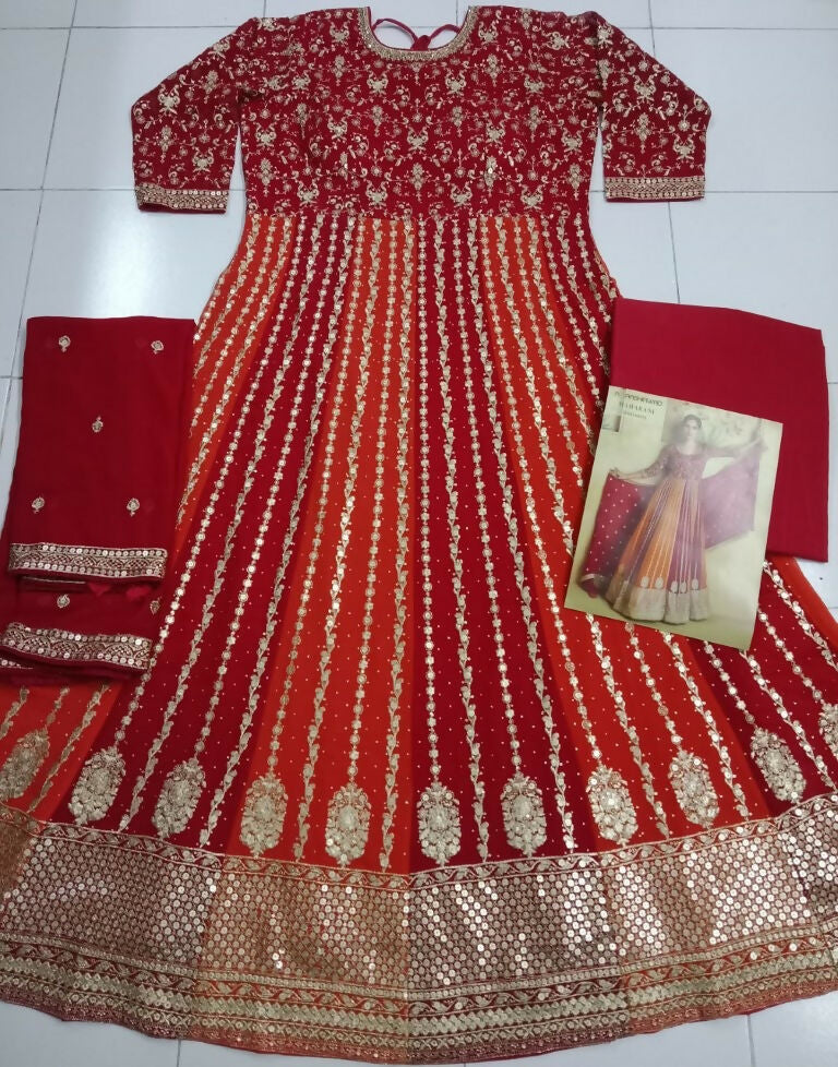 Vastranavya Stunning Red Georgette Gota Sequins A-Line Anarkali Suit | Grocsy