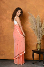 Very Much Indian Pure Mul Cotton Handloom Saree - Peach | Grocsy