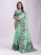 Shree Shyam Fashion Kashira Rama Green Linen Cotton Saree | Grocsy