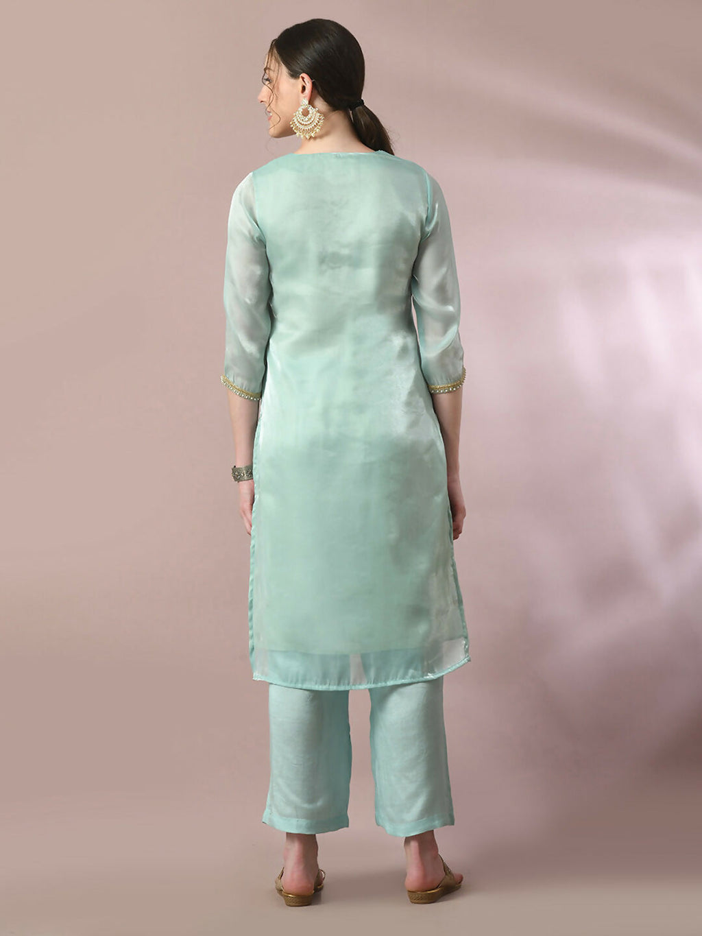Myshka Women's Sea Green Solid Straight Party Kurta Set | Grocsy