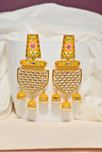 Traditional Gold-Polished Meenakari Yellow Jhumka Jhumki Earrings By House of Ree - House of Ree