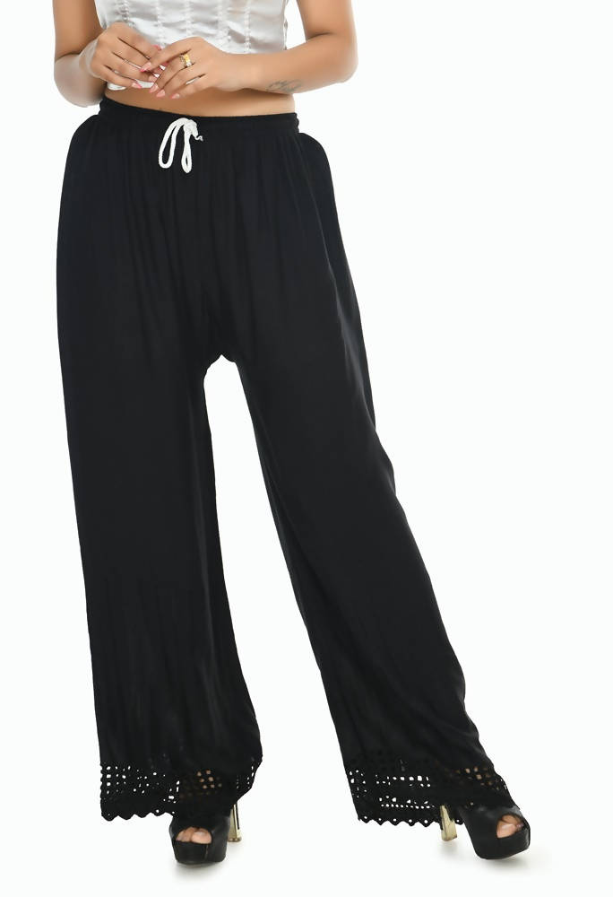 Mominos Fashion Moeza Reyon Cotton Black Cut Work Palazzo | Grocsy