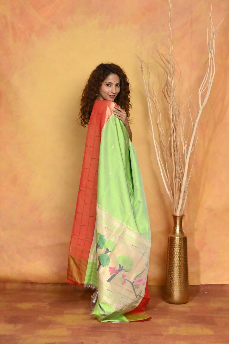 Very Much Indian Handloom Pure Cotton Paithani Dupatta - White | Grocsy