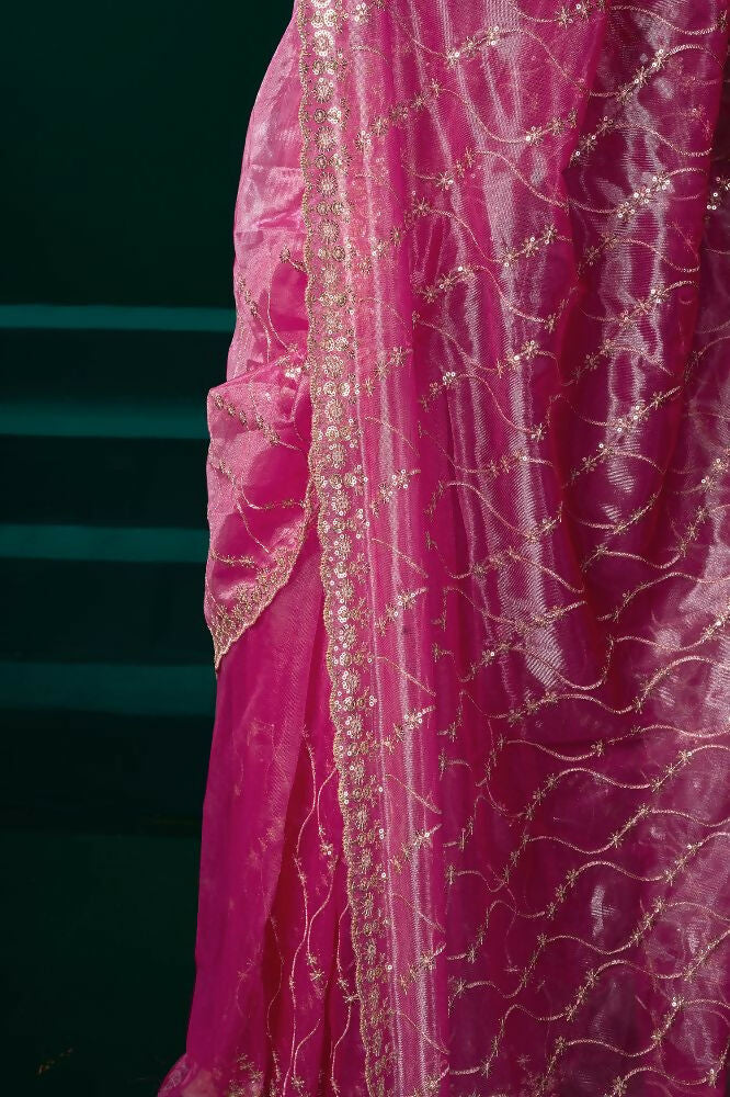 Joban Fashion Pink Net Party Wear Sarees | Grocsy