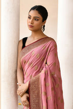 Joban Fashion Nude Pink Crepe Chiffon Pure Handloom Banarasi Silk Saree | Grocsy