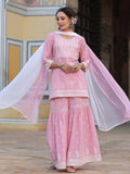 Juniper Women's Pink Cambric Floral Print Kurta Sharara Sets | Grocsy