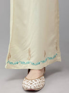 Yufta Women Green & Beige Embroidered Straight Kurta With Trouser | Grocsy