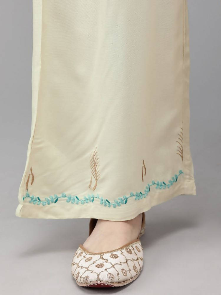 Yufta Women Green & Beige Embroidered Straight Kurta With Trouser | Grocsy