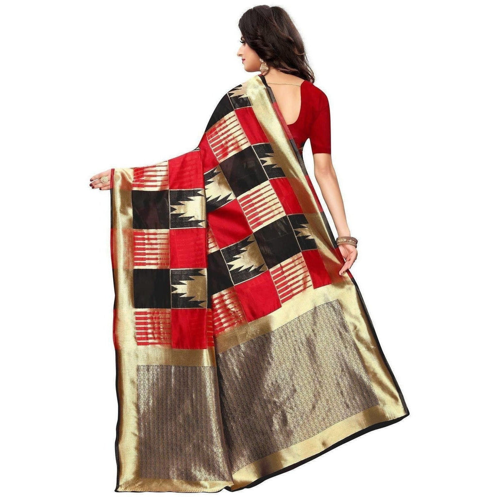 Vamika Banarasi Jaquard Red Weaving Saree (Banarasi 29) | Grocsy