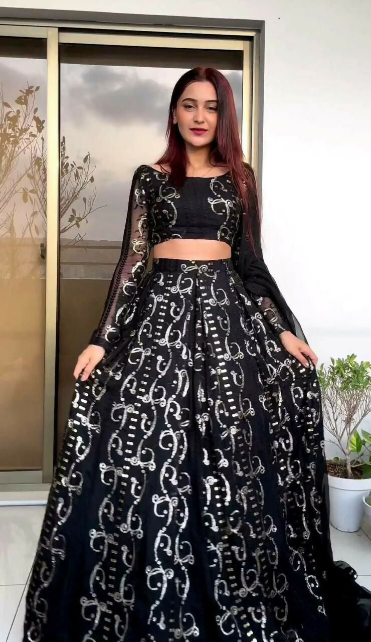 Jyoti Fashion Women's Black Faux Georgette Sequins with Thread Embroidered Designer Lehenga Choli Set | Grocsy