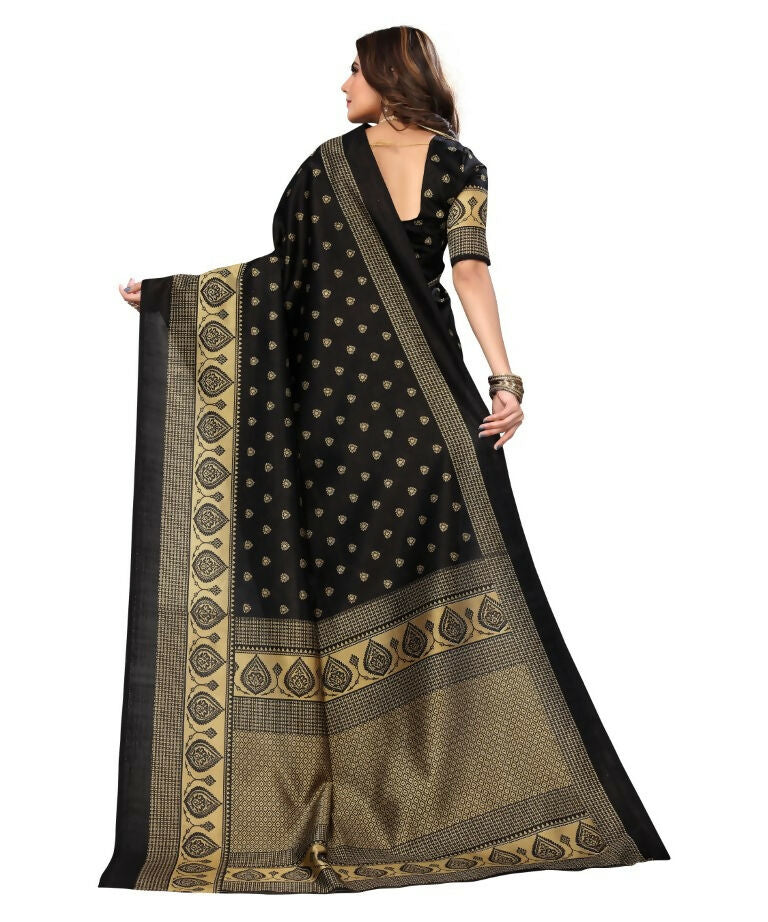 Vamika Black Printed Art Silk Saree | Grocsy