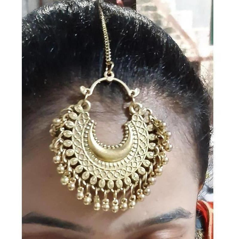 MS Fashion India Half Moon Gold-Polished Simple Design Maang Tikka | Grocsy