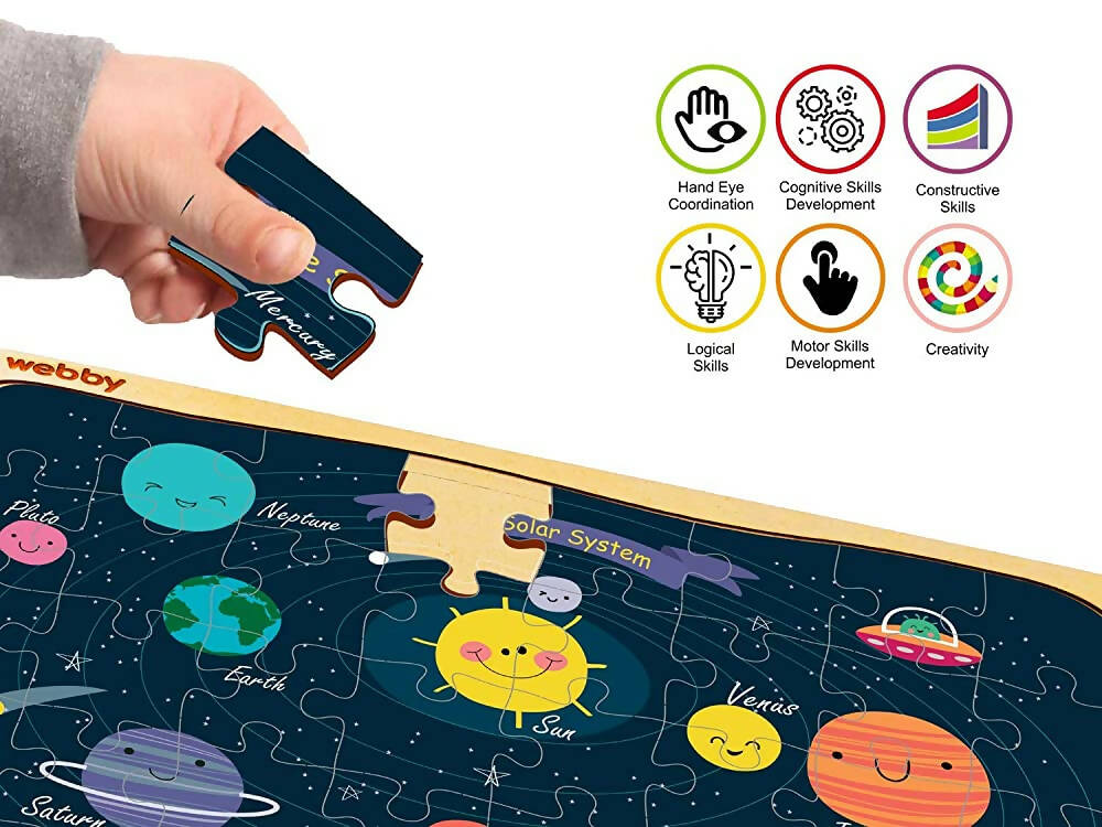 Webby Outer Space Solar System Wooden Jigsaw Puzzle - 40 Pcs | Grocsy