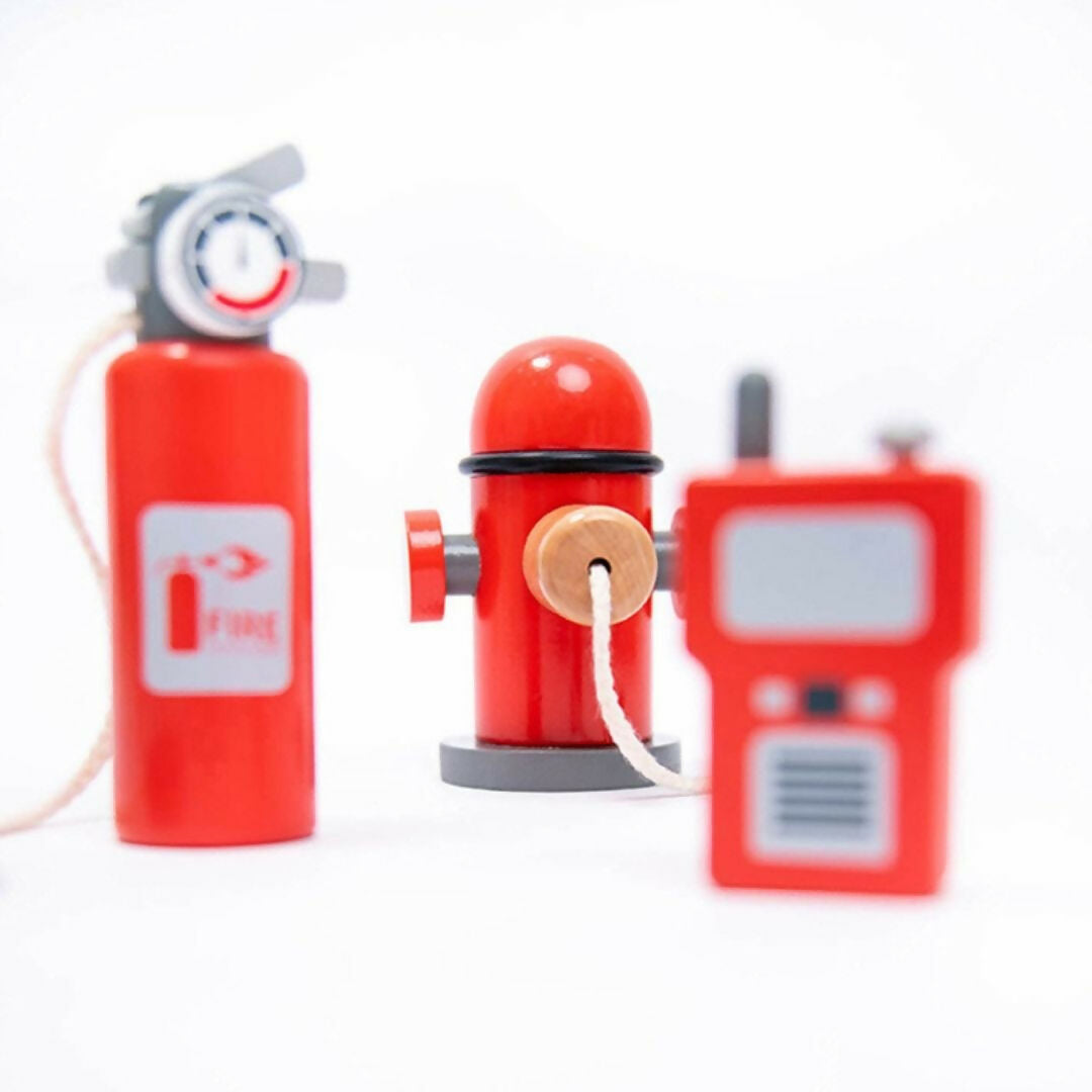 Nesta Toys Wooden Firefighter Pretend Play Toy with Fireman Costume Kit (14 Pcs) | Grocsy