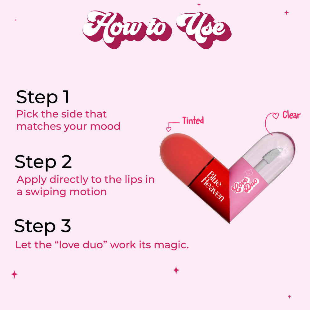 Blue Heaven Love Duo 2-In-1 Clear & Tinted Lip Gloss - Snacc (Clear + Cherry) | Grocsy