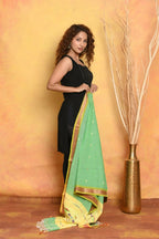 Very Much Indian Handloom Pure Cotton Paithani Dupatta - Green | Grocsy