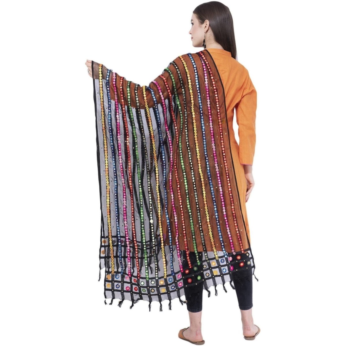 A R Silk Women's Multi Thread Work Orgenza Cotton Black Dupattas and Chunnis | Grocsy