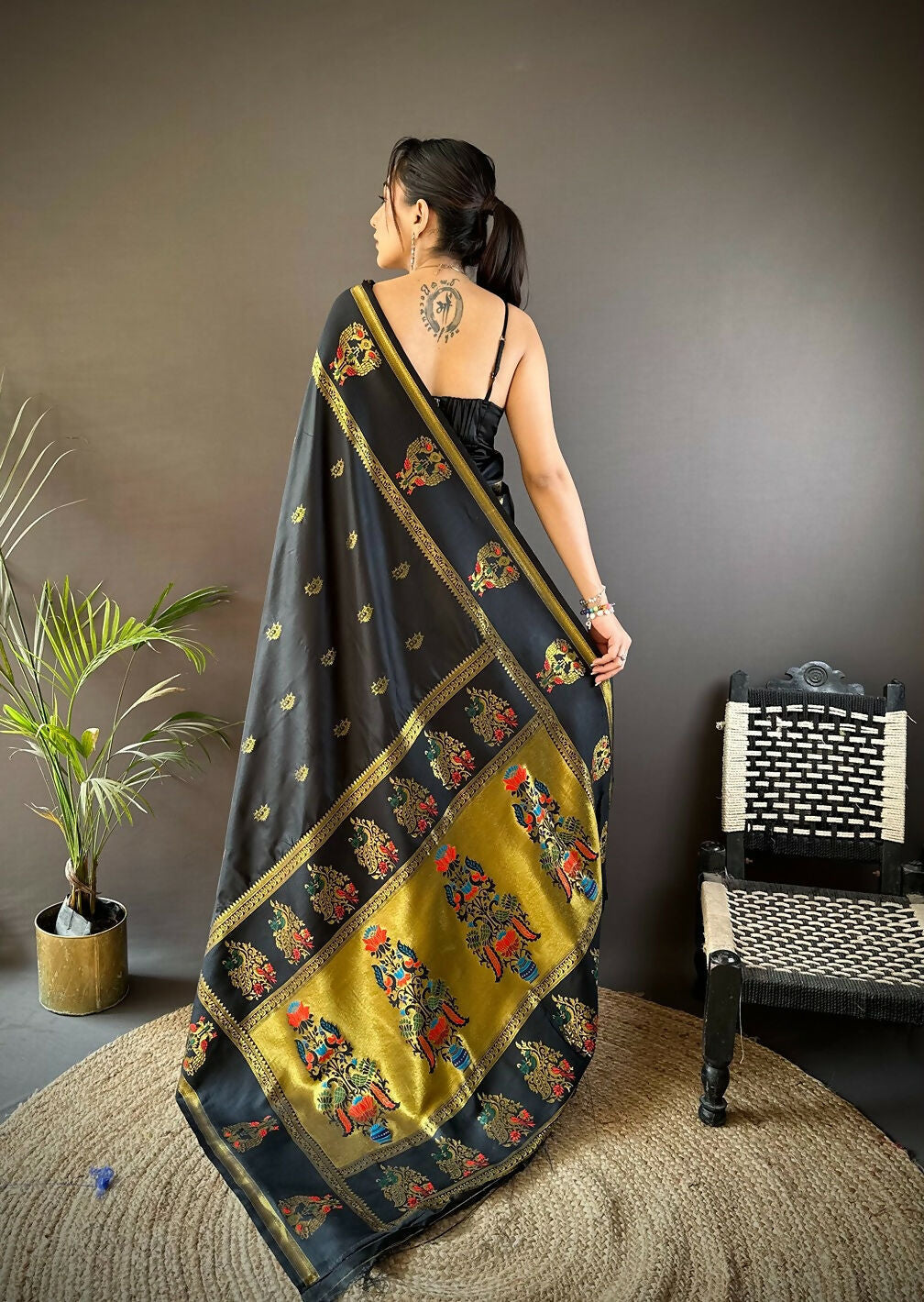 Joban Fashion Black Meenakari Weaving Paithani Sarees | Grocsy