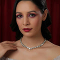 Leaf Shaped Neckpiece in Dual Tone Kundan and American Diamonds (Silver) - Ruby Raang | Grocsy
