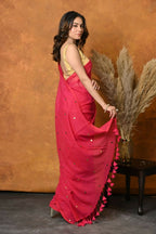 Very Much Indian Pure Mul Cotton Handloom Saree - Red | Grocsy