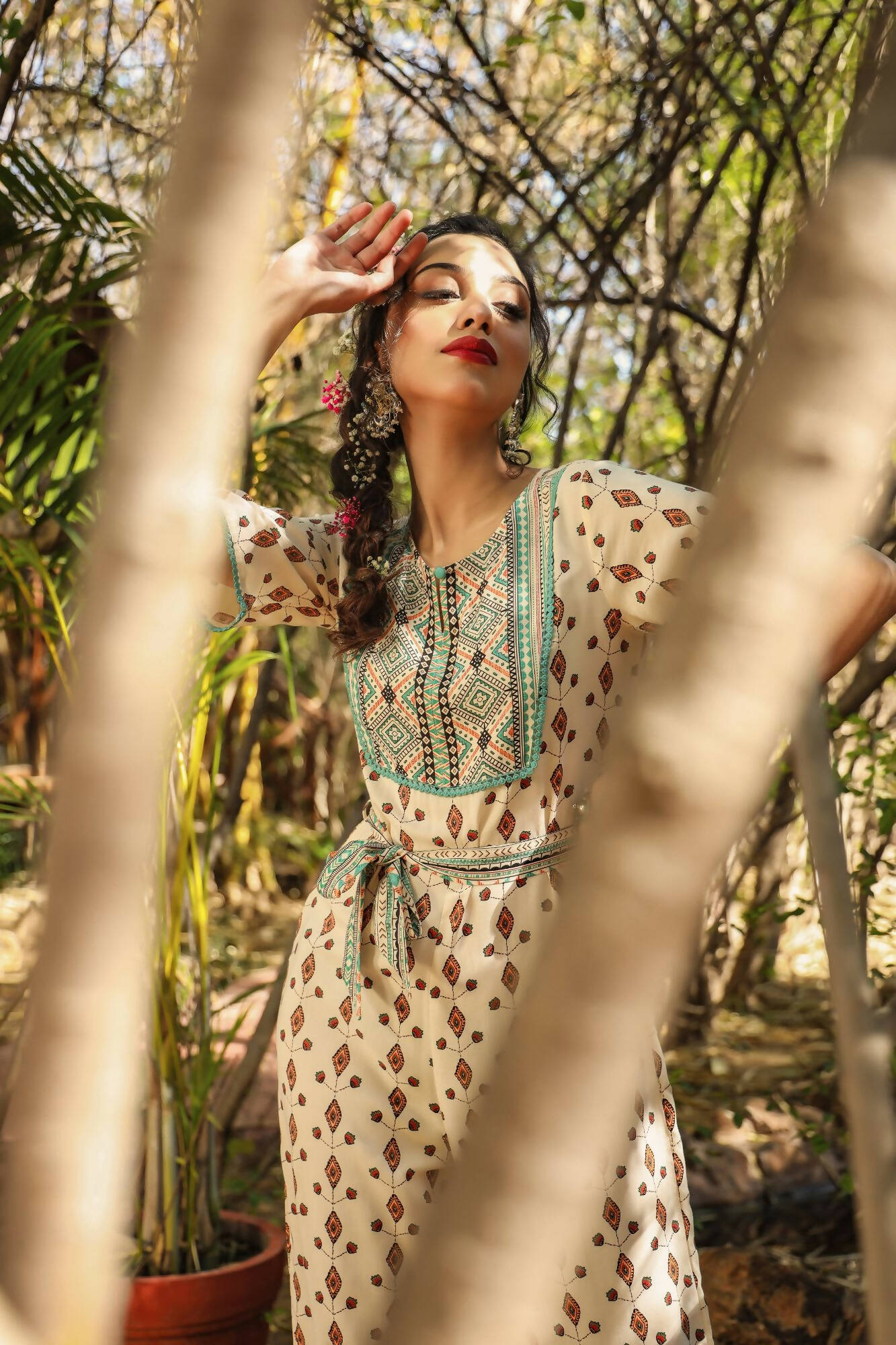 Juniper Women Ivory Rayon Printed Straight Jumpsuit | Grocsy