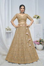 Kesar Fab Brown Net Embroidered Lehenga | Grocsy