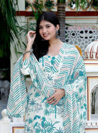 Miravan Women's Light Green Scenic Birds And Leaf Straight Pakistani Style Suit Set | Grocsy