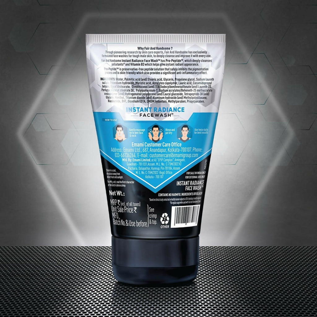 Fair and Handsome Instant Radiance Face Wash Pro-Peptide, Instant Radiance, Washes of Fine Pollutants | Grocsy