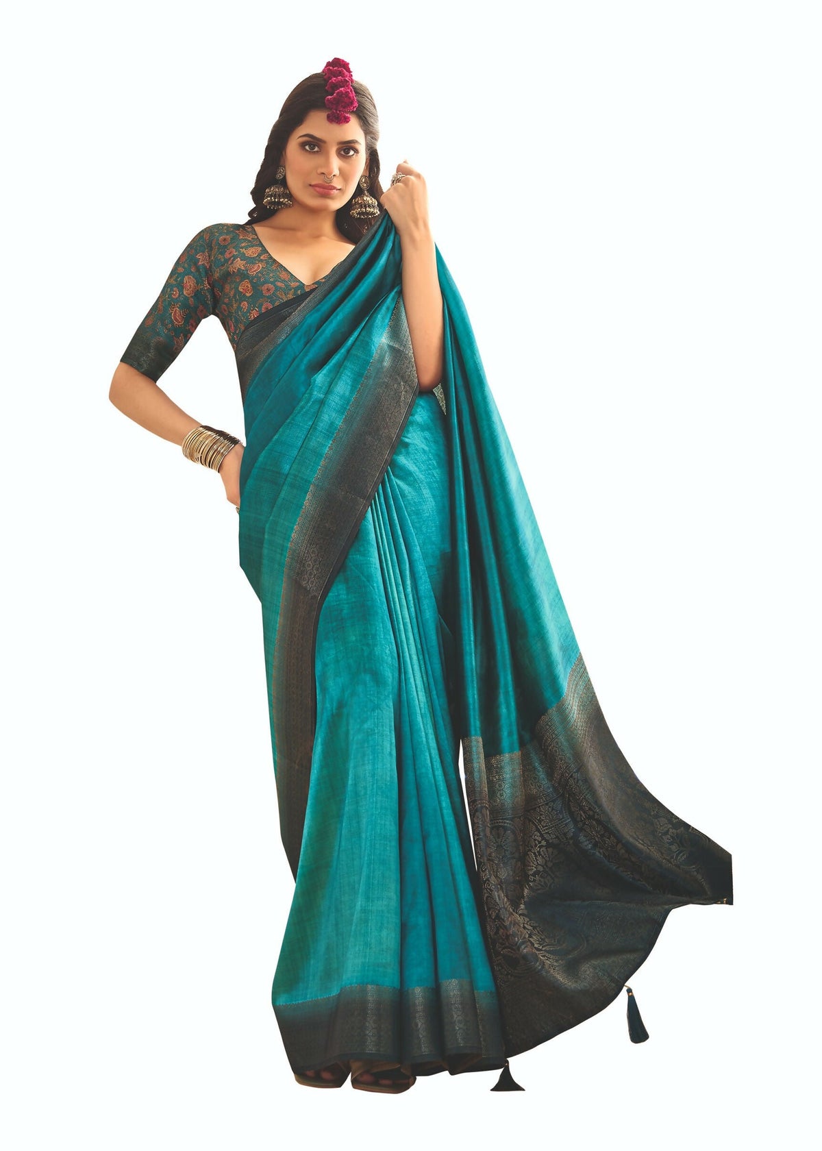 Joban Fashion Satin Silk With Zari Border Sea Green Colored Designer Pallu Saree | Grocsy