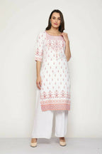Maai Rayon Hand Printed Kurta Off-White | Grocsy