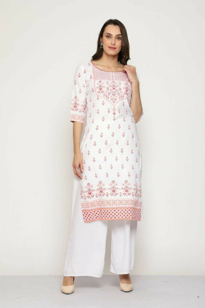 Maai Rayon Hand Printed Kurta Off-White | Grocsy