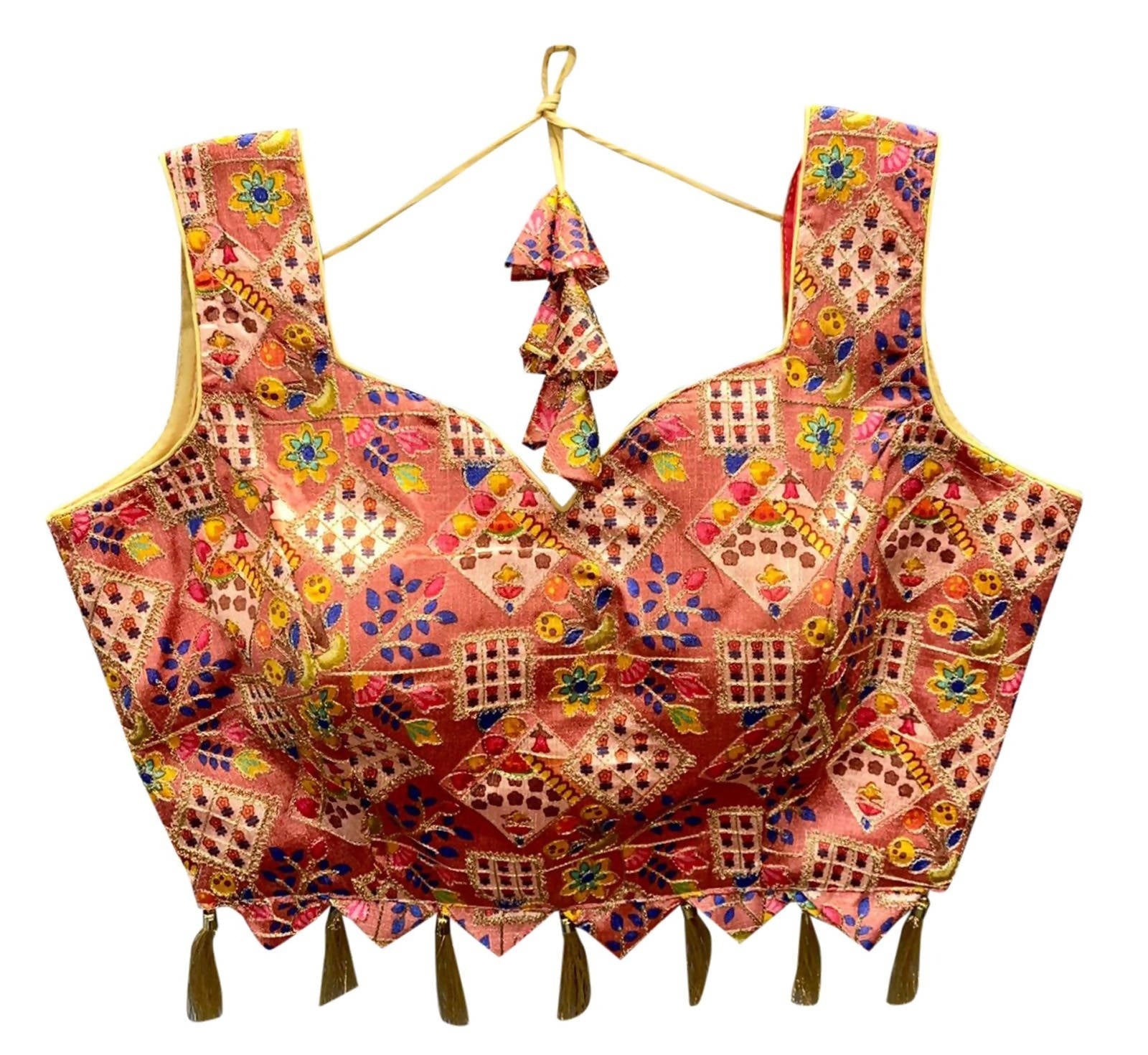 Vamika Peach Banglori Silk Digital Print And Embroidery Blouse | Grocsy