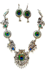 Mominos Fashion Silver-Plated Peacock Design Necklace Set Mangalsutra