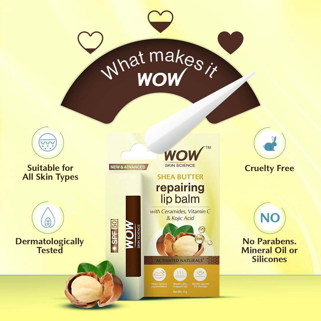 WOW Skin Science Shea Butter & Ceramides Repairing Lip Balm with SPF 50 | Grocsy