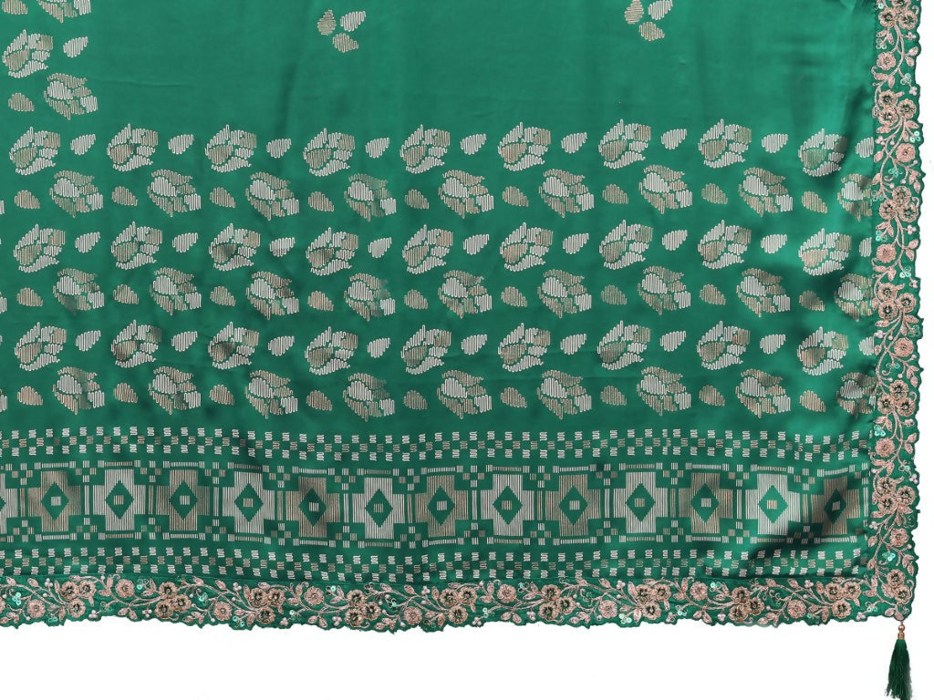 Green Gajji Silk Cord Jari Thread Stone Sequence Saree - Norita Saumya | Grocsy