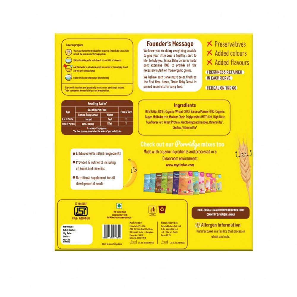 Timios Organic Wheat Banana Baby Cereal | Grocsy