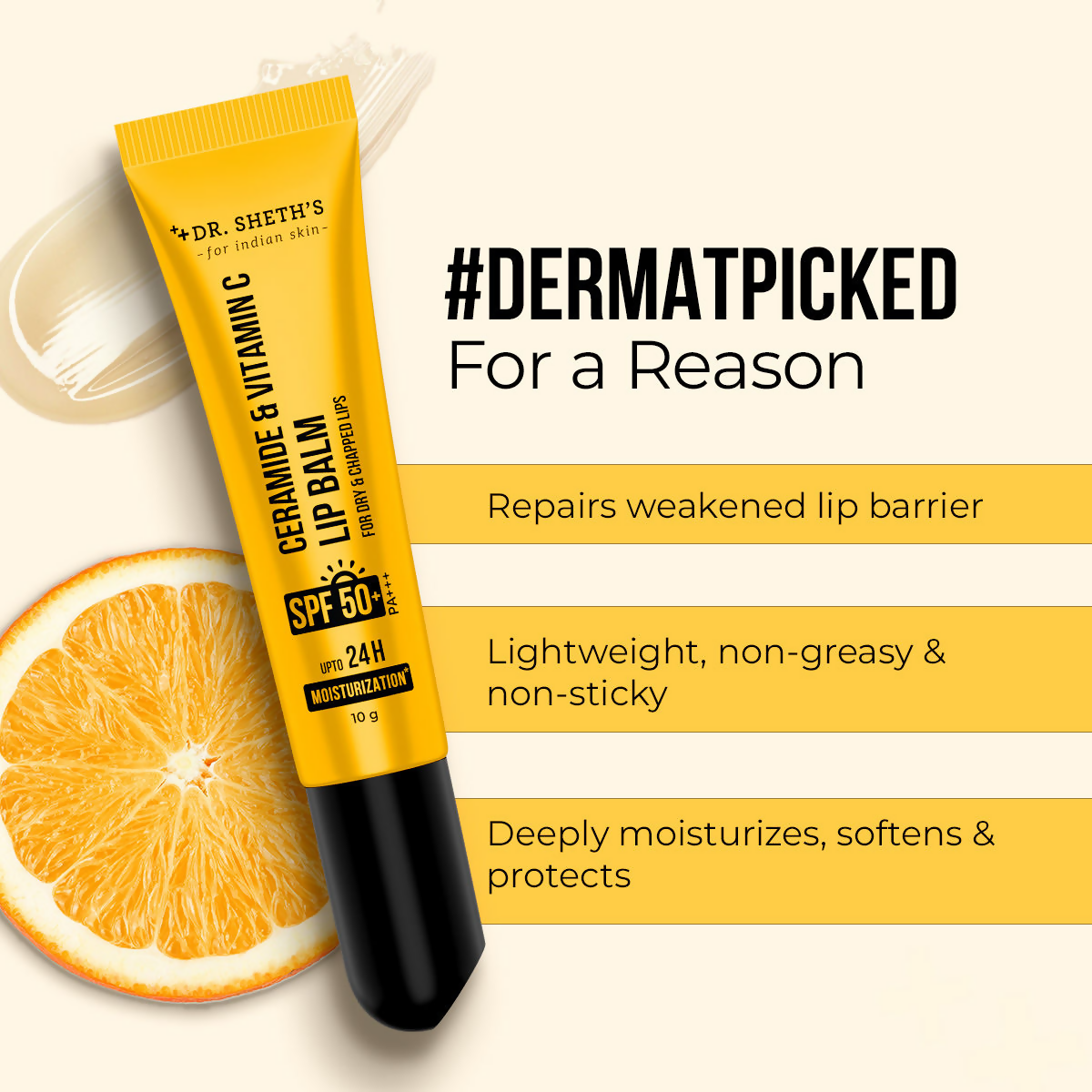 Dr. Sheth's Ceramide & Vitamin C Lip Balm 24H Moisturization | Grocsy