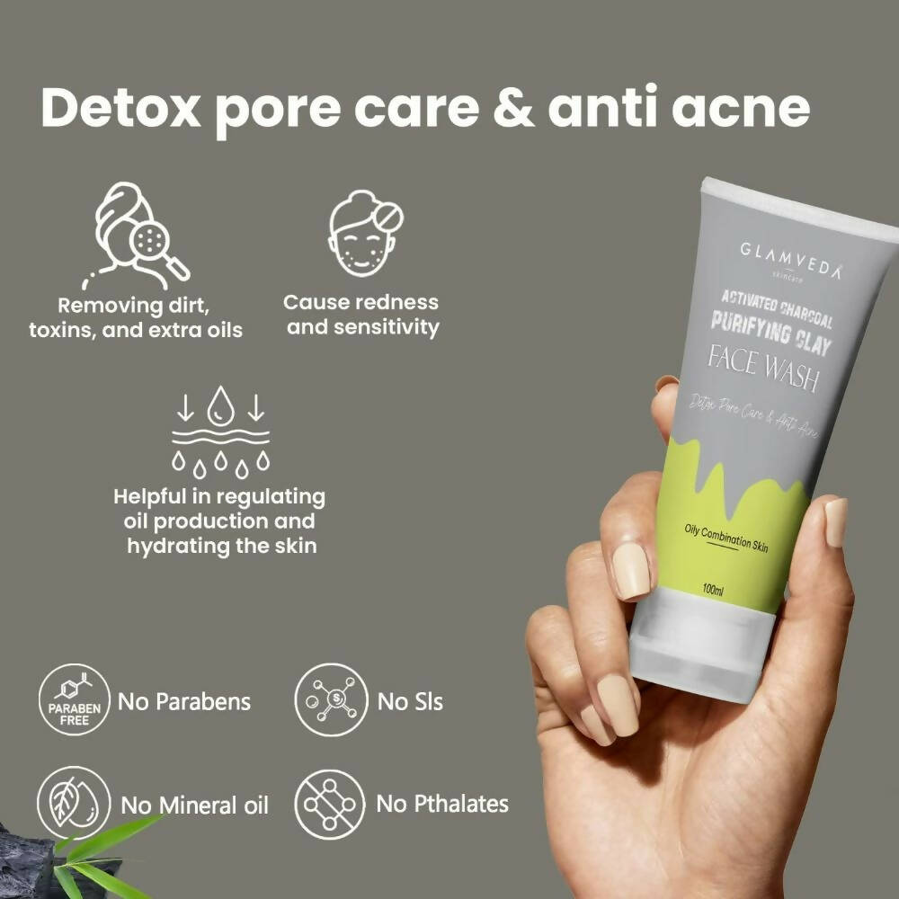 Glamveda Men Activated Charcoal Clay Detox & Anti Acne Face Wash | Grocsy