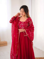 Teeya Creation New Trendy Stylish Elegant Finish With Full Flair Pink Gown Set | Grocsy