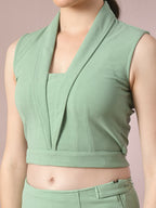 Myshka Women's Sea Green Solid Shawl Neck Party Top With Skirt Co-ord set | Grocsy