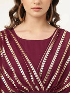 FIORRA Women's Wine Poly Crepe A-Line Kurta Set | Grocsy