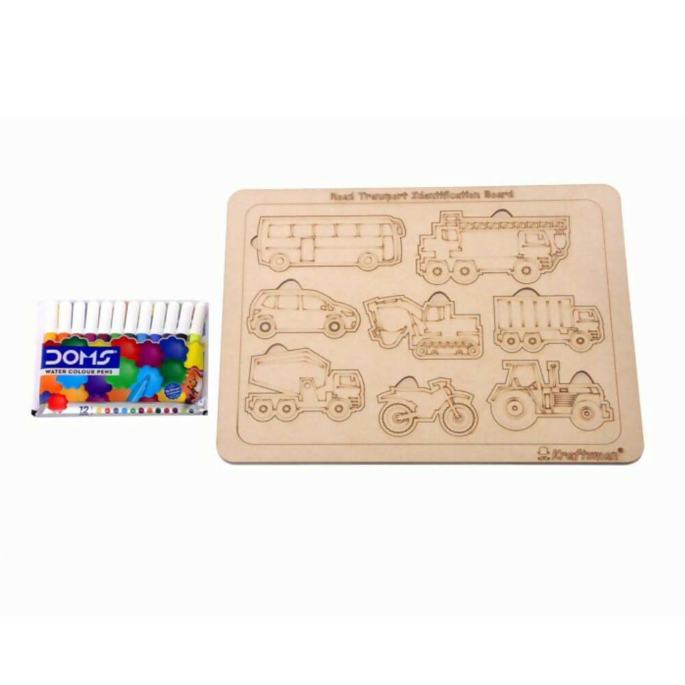 Kraftsman Road Transport Vehicles Identification Puzzle Board With Color Kit Included | Grocsy